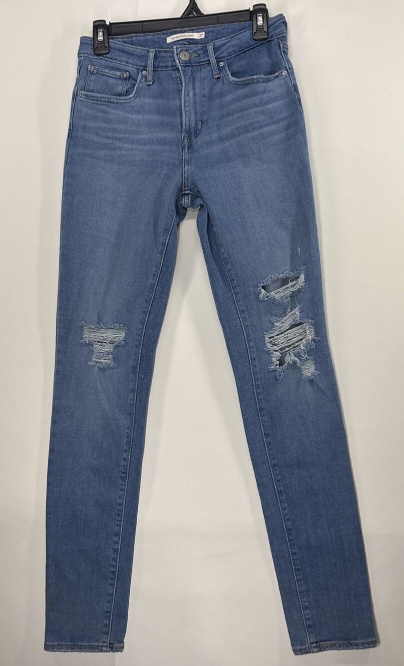 Levis 721 High Rise Skinny Ankle Jeans Womens Size 27 Distressed Denim Blue